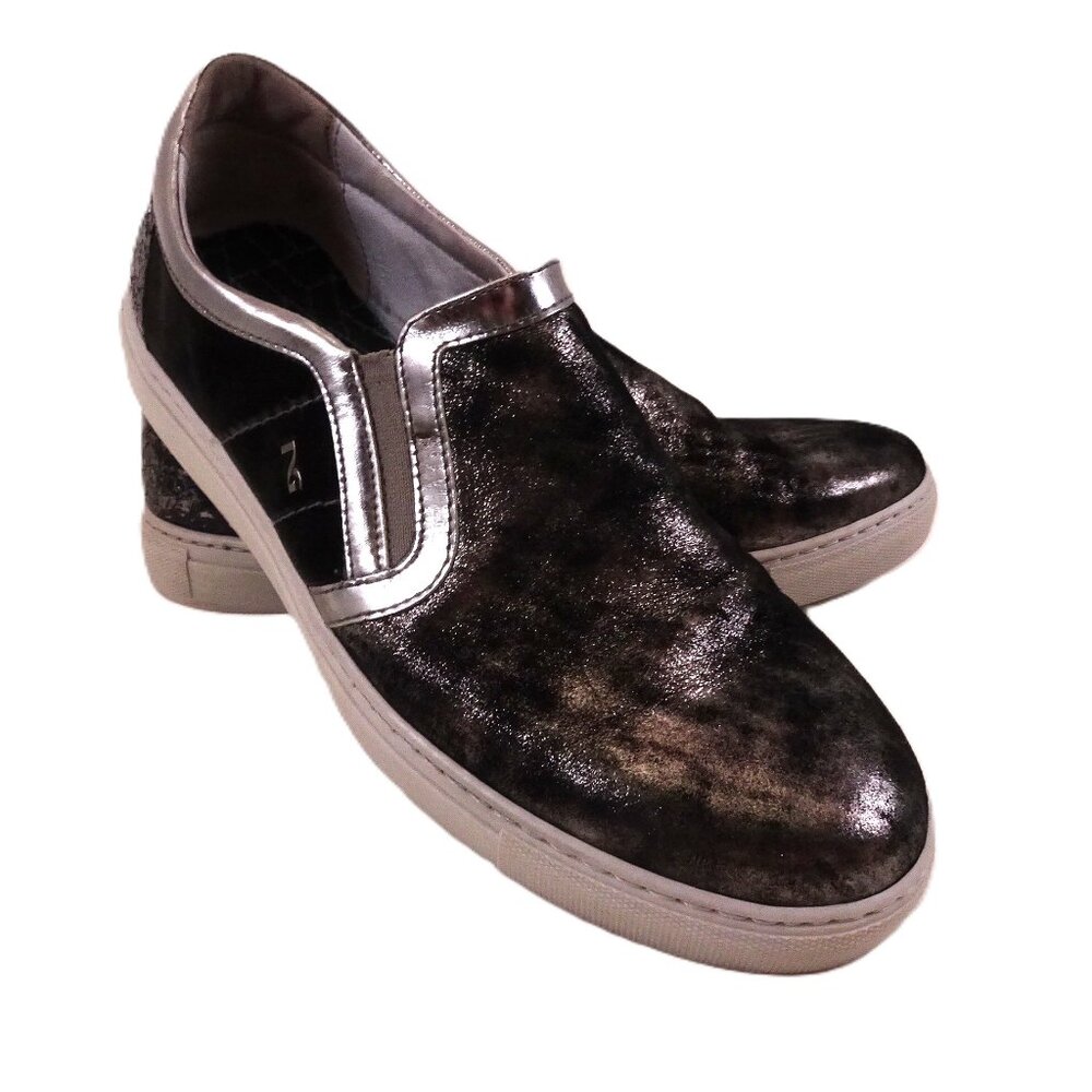 NeroGiadini Slip on Sneakers 39 Black Silver Leather Italian Made in Italy Shoes